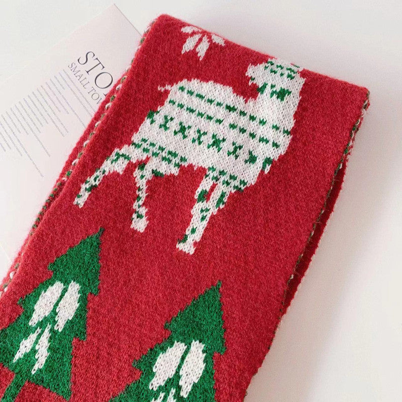 Wholesale Acrylic Christmas Children's Color Matching Small Elk Knitted Red Jacquard Wool Scarf